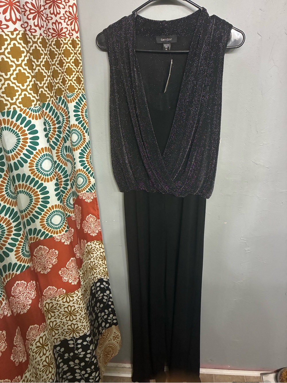 Karen Kane Black Metallic One-Shoulder Evening Jumpsuit